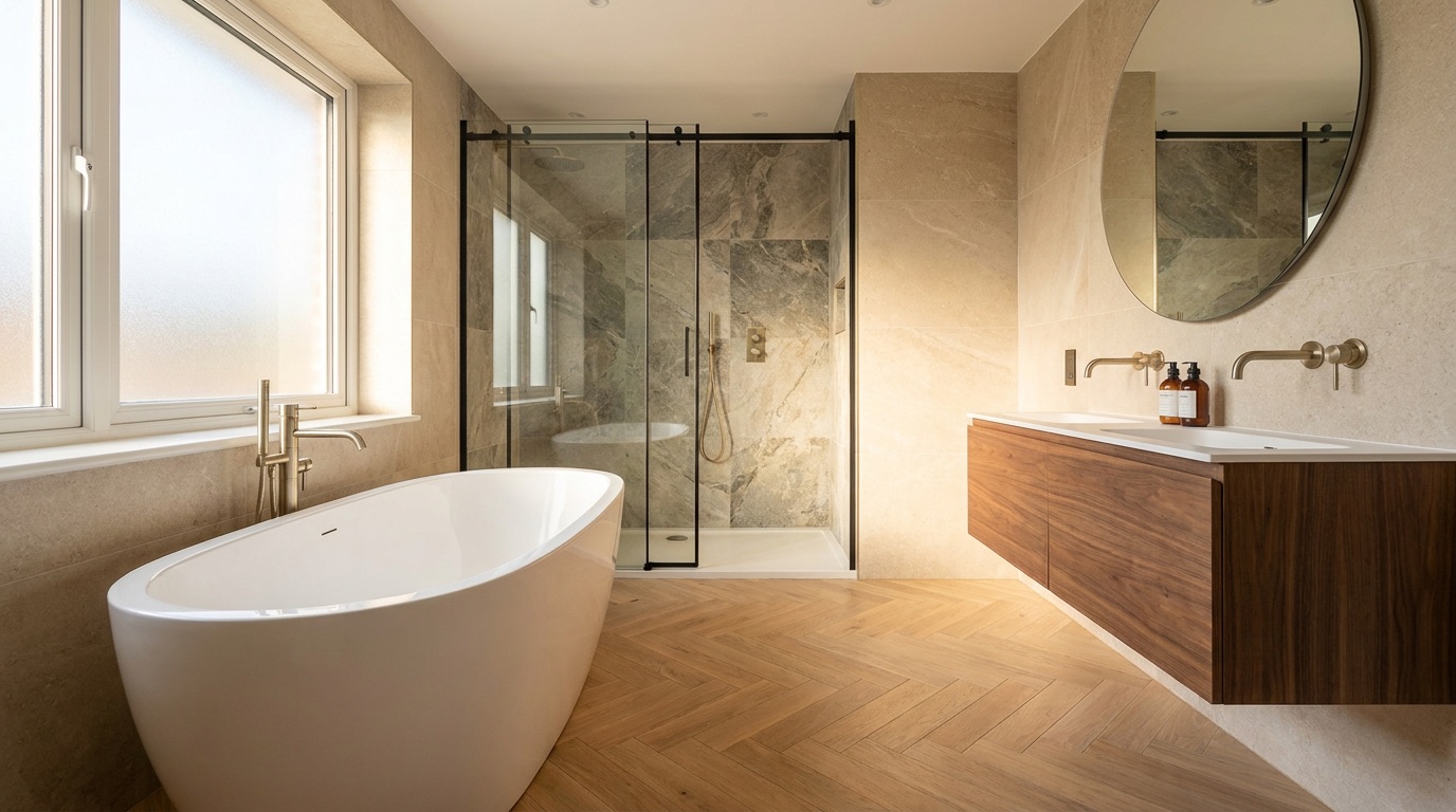 Salle de bain rénovée à Bruxelles, après travaux